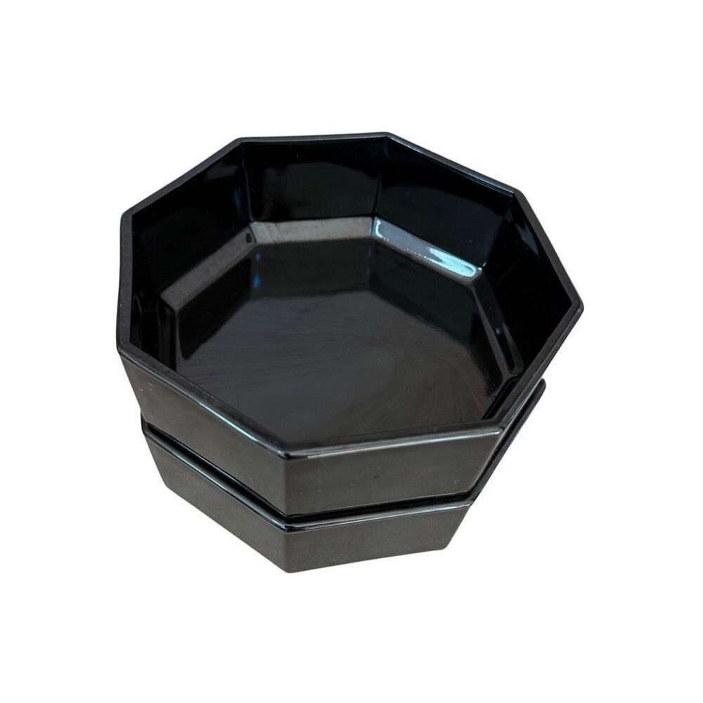 Arcoroc France vintage Octime Two Black Octagon Shaped Cereal Serving Bowls 5.5"